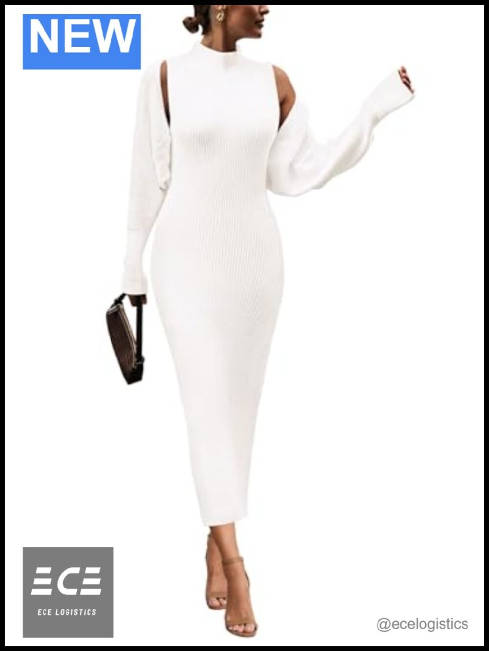 Ribbed Knit Two Piece Sweater Dress Set Mock Neck Maxi Bodycon Slit Cropped